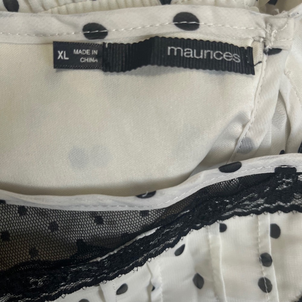 Maurices Womens XL Polka Dot Sleeveless Dress Lace Trim Mesh Yoke White Black - Picture 5 of 6